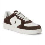 סניקרס עור פולו ראלף לורן Polo Ralph Lauren לבן חום דגם Masters Court גזרה MID עור וזמש