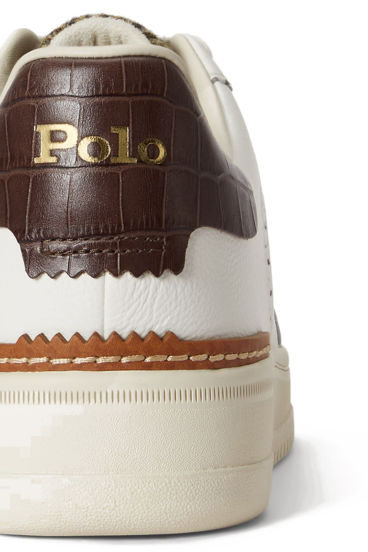 סניקרס עור פולו ראלף לורן polo ralph lauren לבן חום דגם masters court leather brogue mid