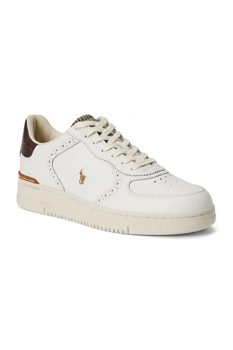 סניקרס עור פולו ראלף לורן polo ralph lauren לבן חום דגם masters court leather brogue mid