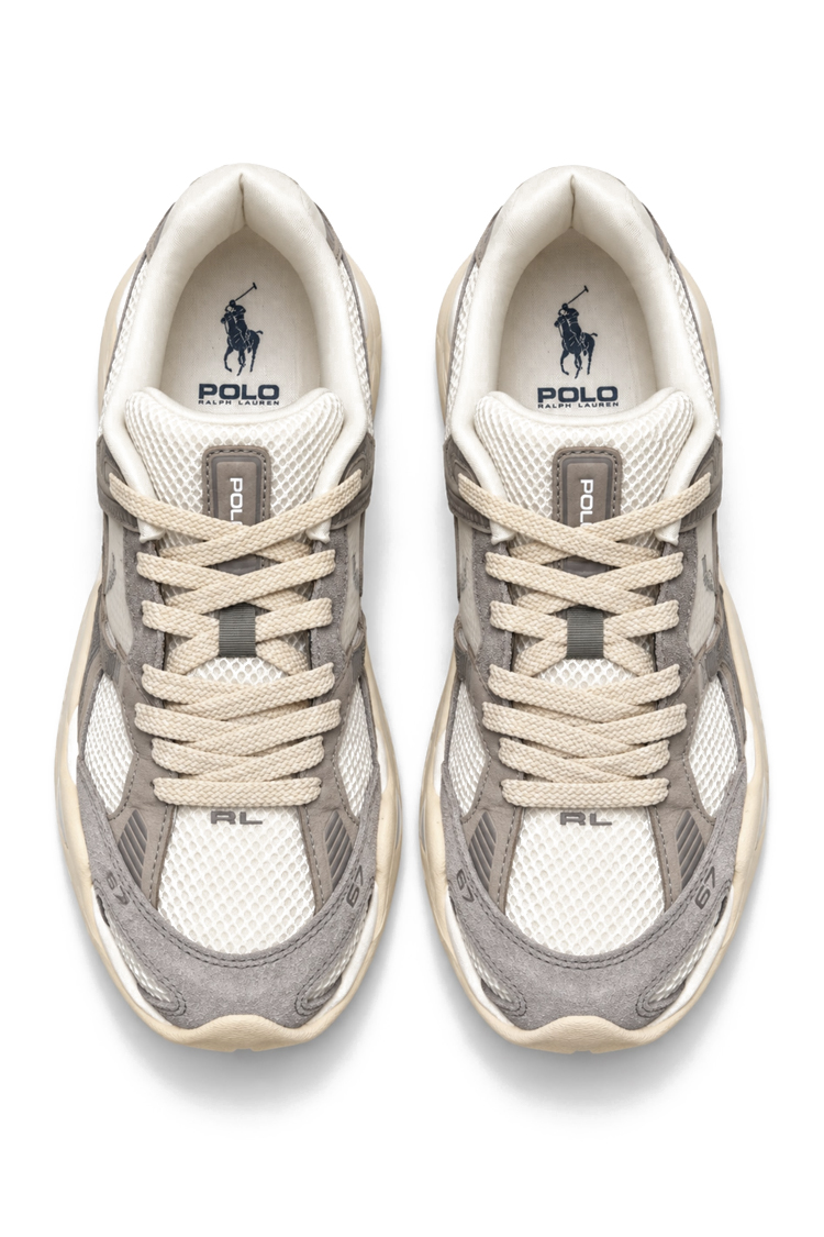 נעלי פולו ראלף לורן polo ralph lauren לבן דגם Trackstr 300 תשלובת טקסטיל דמוי עור סוליה עבה