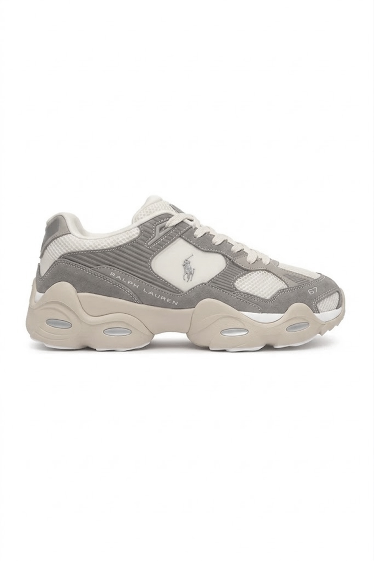 נעלי פולו ראלף לורן polo ralph lauren לבן דגם Trackstr 300 תשלובת טקסטיל דמוי עור סוליה עבה
