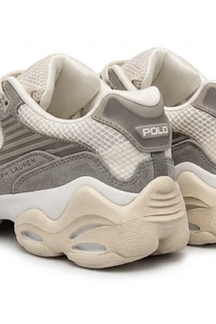 נעלי פולו ראלף לורן polo ralph lauren לבן דגם Trackstr 300 תשלובת טקסטיל דמוי עור סוליה עבה