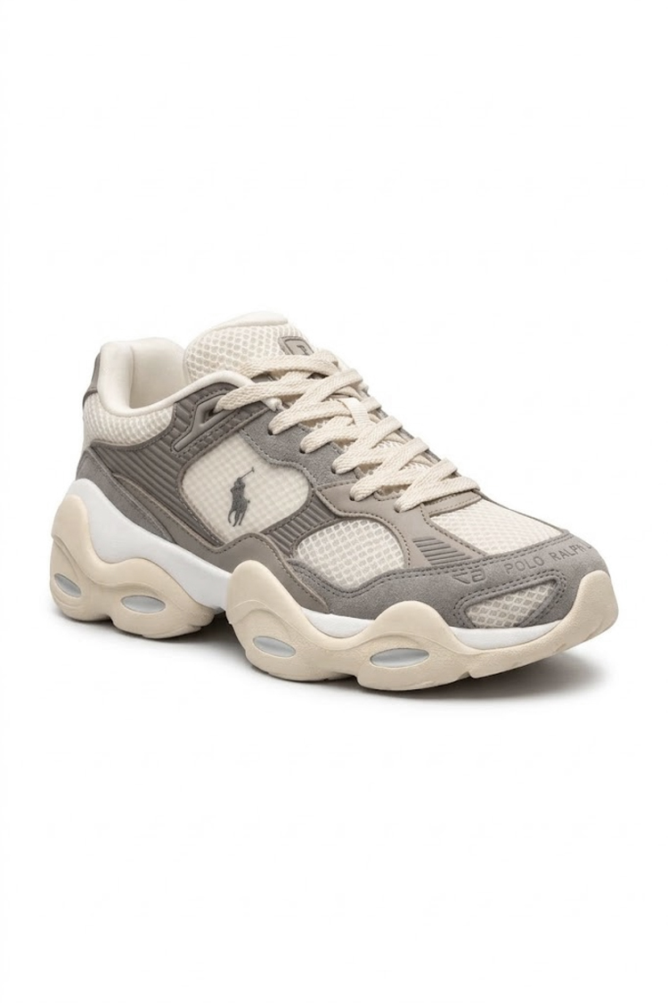 נעלי פולו ראלף לורן polo ralph lauren לבן דגם Trackstr 300 תשלובת טקסטיל דמוי עור סוליה עבה