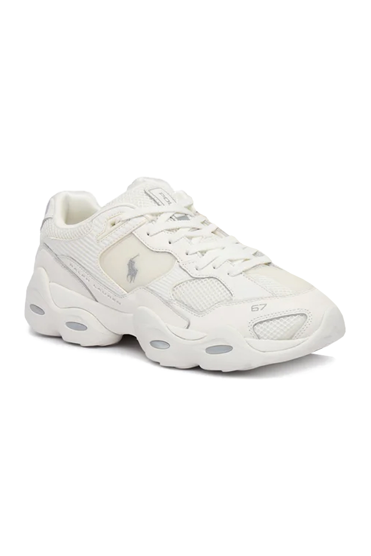 נעלי פולו ראלף לורן polo ralph lauren לבן דגם Trackstr 300 תשלובת טקסטיל דמוי עור סוליה עבה