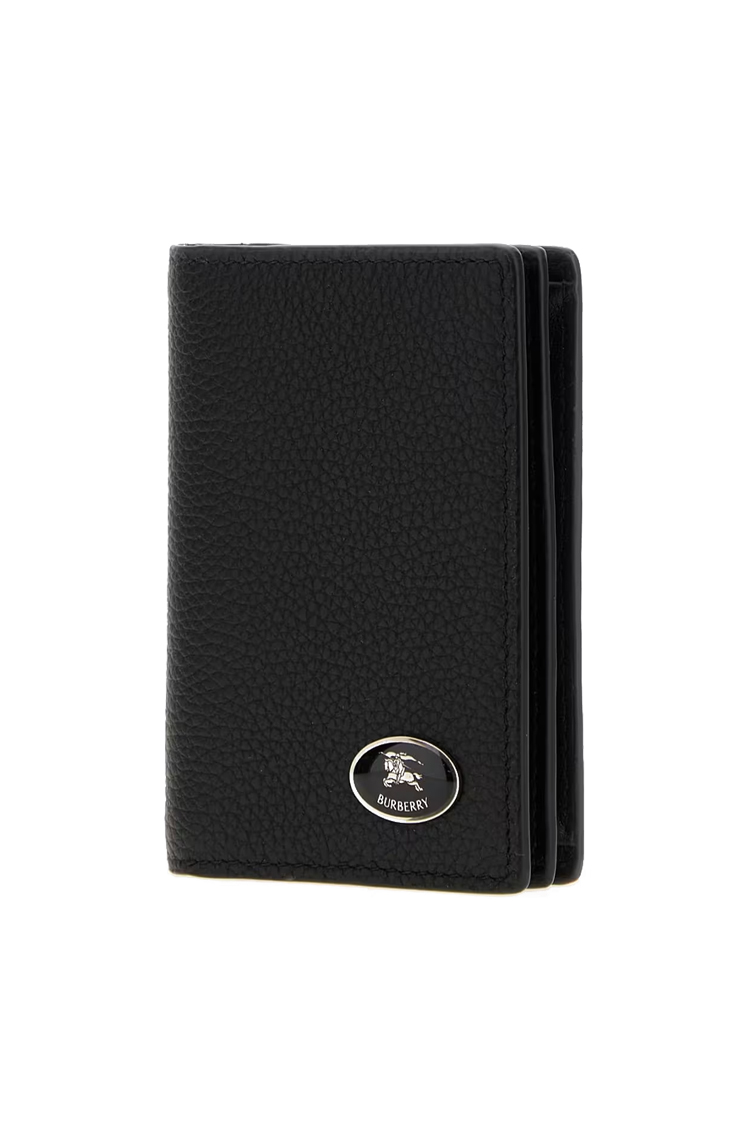 ארנק כרטיסים ברברי burberry שחור עור grain דגם Embossed Check folding card case לוגו מטאלי משבצות פנימיות