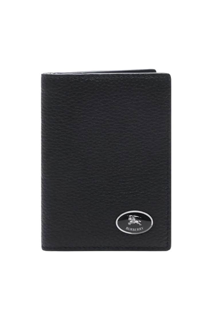 ארנק כרטיסים ברברי burberry שחור עור grain דגם Embossed Check folding card case לוגו מטאלי משבצות פנימיות