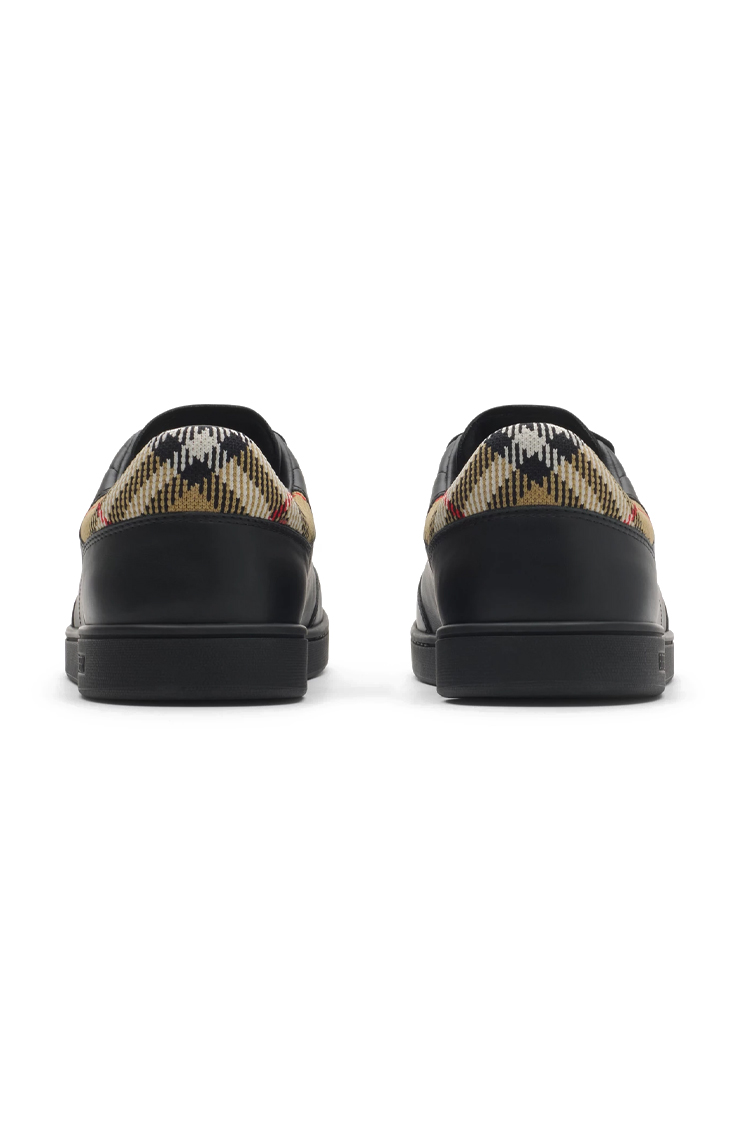 סניקרס ברברי burberry שחור משובץ דגם Leather Set Sneakers עור נמוכות עקב משובץ