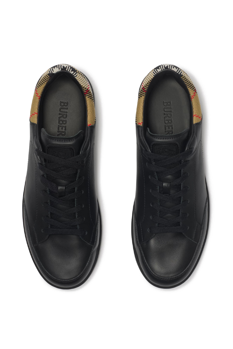 סניקרס ברברי burberry שחור משובץ דגם Leather Set Sneakers עור נמוכות עקב משובץ