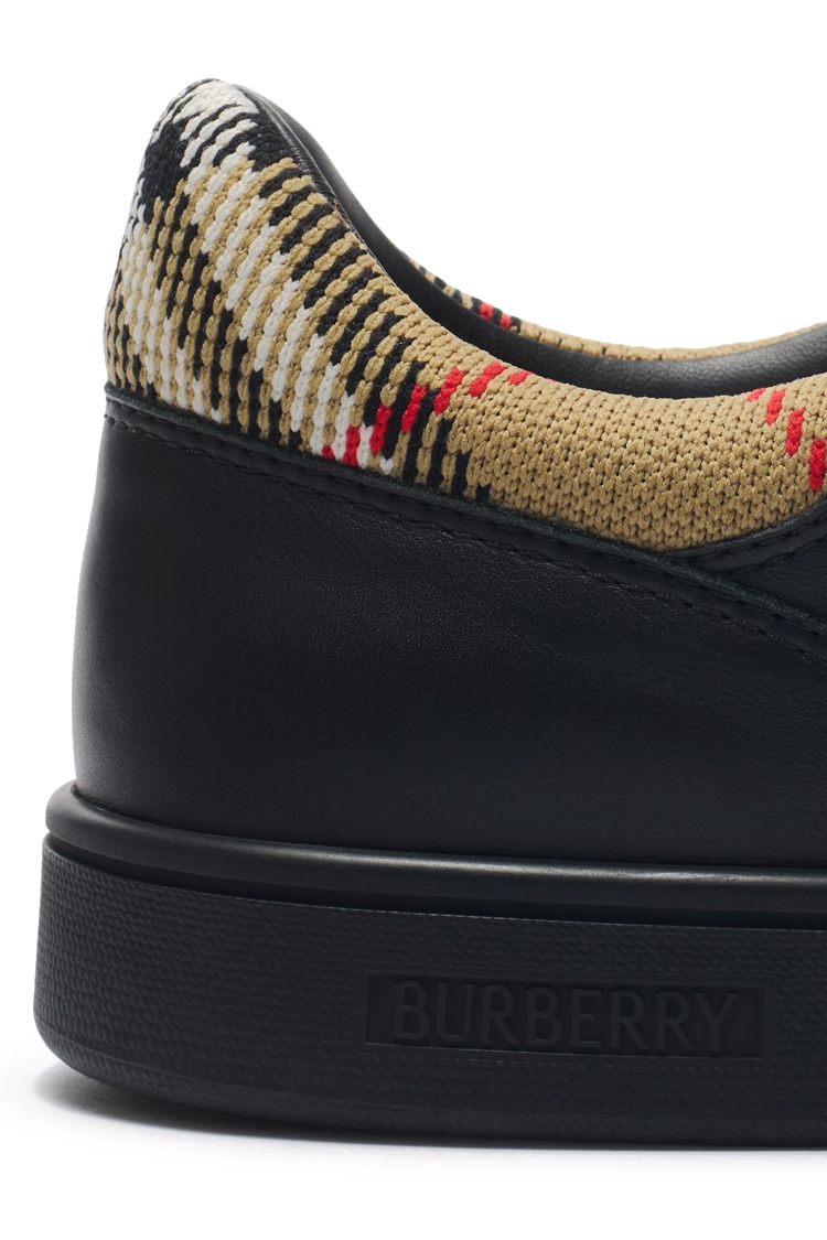 סניקרס ברברי burberry שחור משובץ דגם Leather Set Sneakers עור נמוכות עקב משובץ