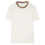טי שירט ברברי burberry לבן משובץ דגם Check Trim Cotton גזרה משוחררת צווארון משובץ