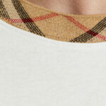 טי שירט ברברי burberry לבן משובץ דגם Check Trim Cotton גזרה משוחררת צווארון משובץ