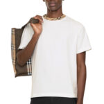 טי שירט ברברי burberry לבן משובץ דגם Check Trim Cotton גזרה משוחררת צווארון משובץ