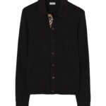 קרדיגן צמר ברברי burberry שחור דגם Wool Cardigan צמר משבצות קו כפתורים