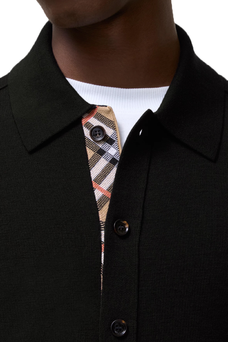 קרדיגן צמר ברברי burberry שחור דגם Wool Cardigan צמר משבצות קו כפתורים