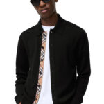 קרדיגן צמר ברברי burberry שחור דגם Wool Cardigan צמר משבצות קו כפתורים