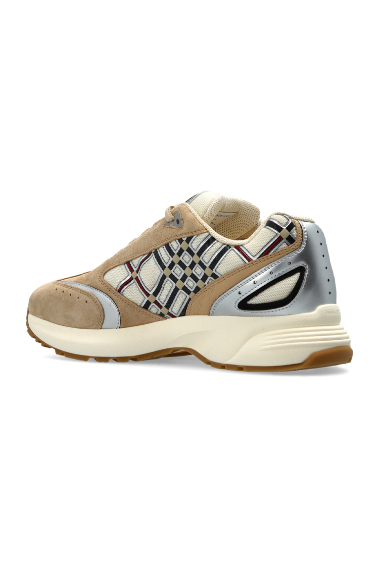 סניקרס זמש ברברי burberry בז’ כסוף דגם Eclipse Sneakers עור טקסטיל גיאומטרי נמוכות