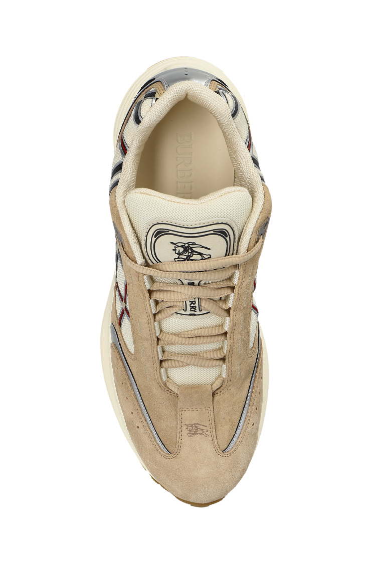 סניקרס זמש ברברי burberry בז’ כסוף דגם Eclipse Sneakers עור טקסטיל גיאומטרי נמוכות