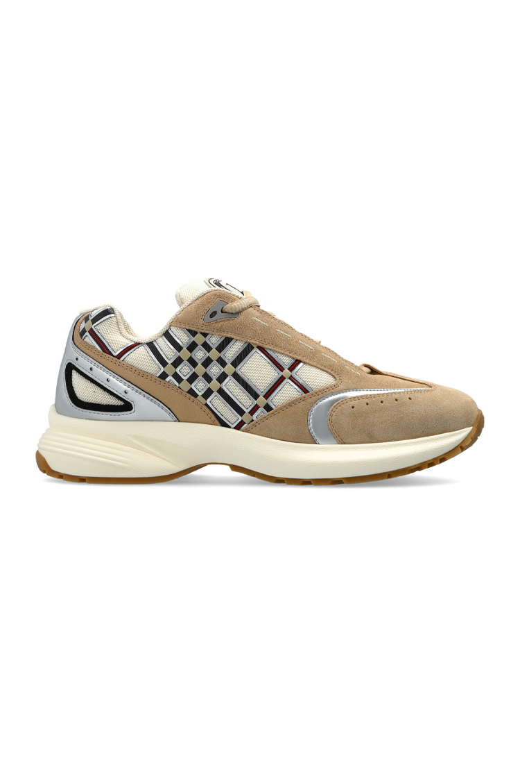 סניקרס זמש ברברי burberry בז’ כסוף דגם Eclipse Sneakers עור טקסטיל גיאומטרי נמוכות