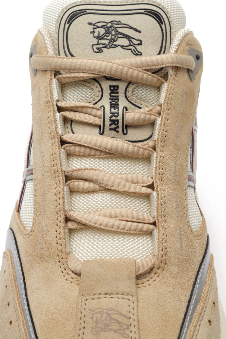 סניקרס זמש ברברי burberry בז’ כסוף דגם Eclipse Sneakers עור טקסטיל גיאומטרי נמוכות