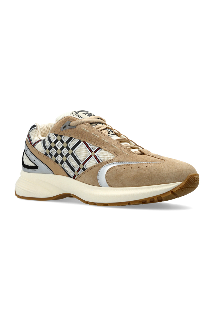 סניקרס זמש ברברי burberry בז' כסוף דגם Eclipse Sneakers עור טקסטיל גיאומטרי נמוכות