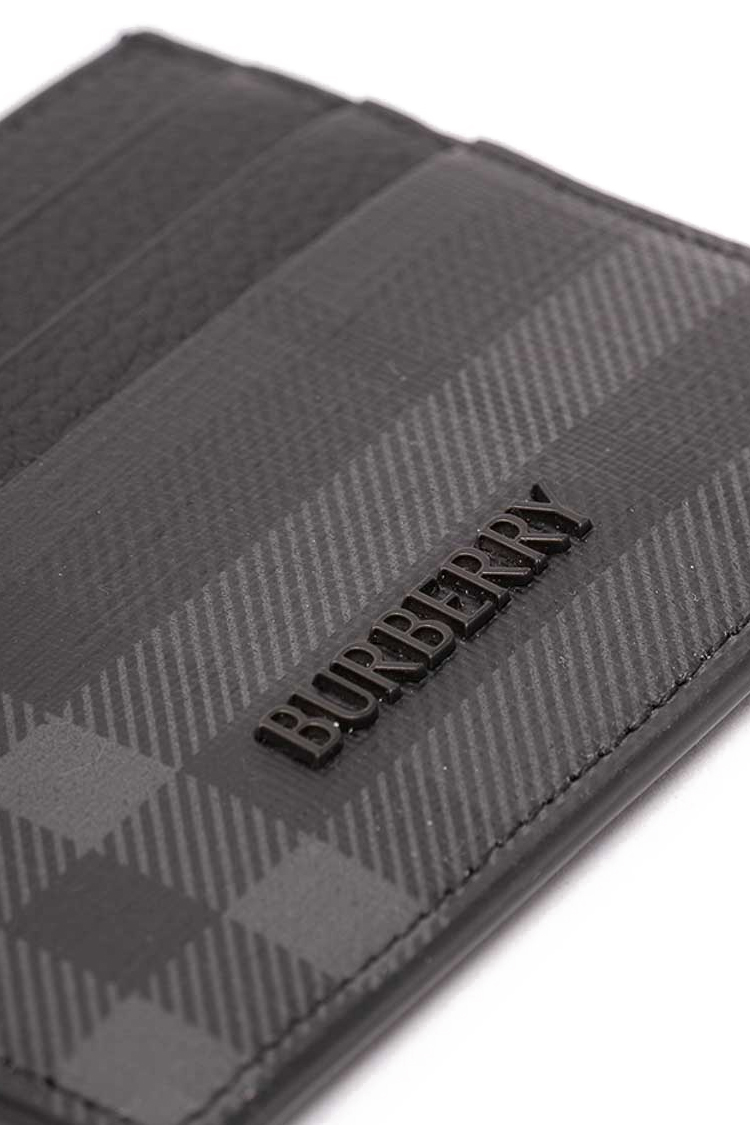 ארנק כרטיסים ברברי burberry שחור משובץ דגם City Check Card Case עור כבש טקסטיל 6 חריצי כרטיסים תא מרכזי