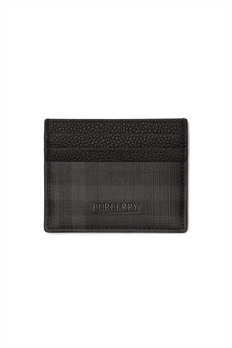 ארנק כרטיסים ברברי burberry שחור משובץ דגם City Check Card Case עור כבש טקסטיל 6 חריצי כרטיסים תא מרכזי