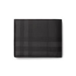 ארנק עור ברברי burberry שחור משובץ דגם City Check Slim Bifold Wallet עור כבש טקסטיל חריצי כרטיסים שטרות