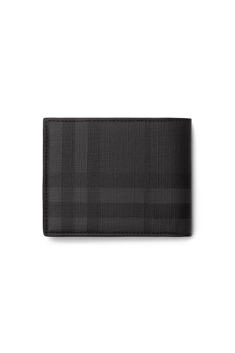 ארנק עור ברברי burberry שחור משובץ דגם City Check Slim Bifold Wallet עור כבש טקסטיל חריצי כרטיסים שטרות