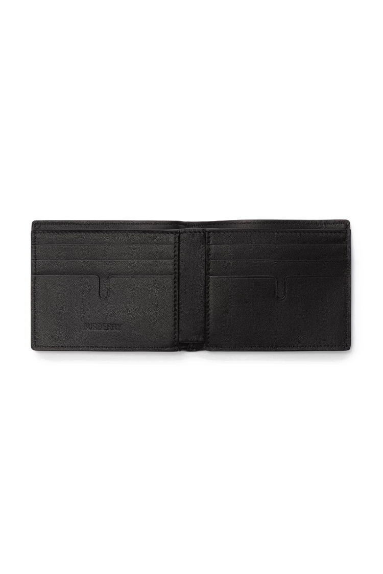 ארנק עור ברברי burberry שחור משובץ דגם City Check Slim Bifold Wallet עור כבש טקסטיל חריצי כרטיסים שטרות
