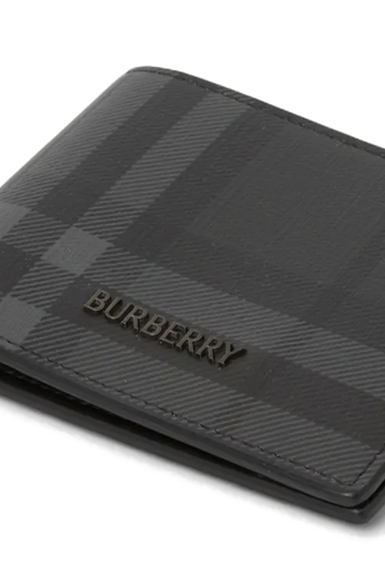 ארנק עור ברברי burberry שחור משובץ דגם City Check Slim Bifold Wallet עור כבש טקסטיל חריצי כרטיסים שטרות