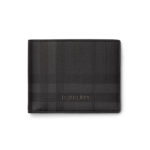 ארנק עור ברברי burberry שחור משובץ דגם City Check Slim Bifold Wallet עור כבש טקסטיל חריצי כרטיסים שטרות