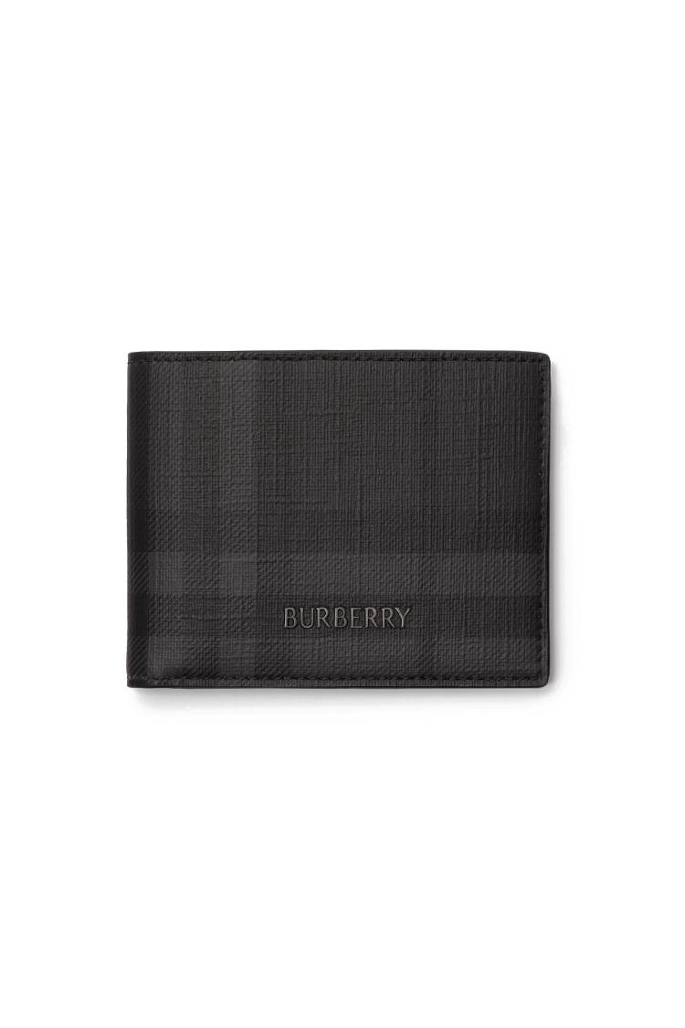 ארנק עור ברברי burberry שחור משובץ דגם City Check Slim Bifold Wallet עור כבש טקסטיל חריצי כרטיסים שטרות