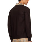חולצת פולו ארוכה ברברי burberry שחור משובץ דגם Long-sleeve Check Collar Cotton Polo Shirt כותנה צווארון משובץ