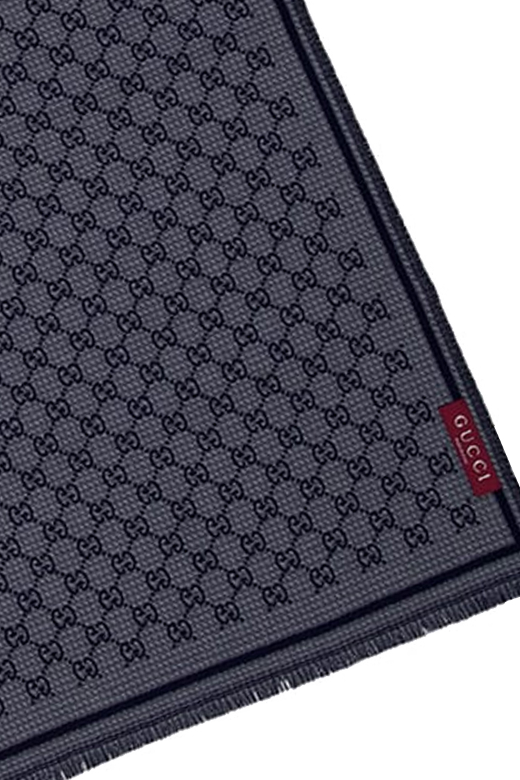 צעיף צמר גוצי gucci כחול דגם gg wool jacquard scarf 100 אחוז צמר פרנזים מונוגרמה gg