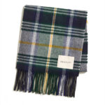 צעיף צמר גאנט GANT ירוק כחול דגם Checked Wool צמר מרינו משובץ פרנזים פאץ’ לוגו