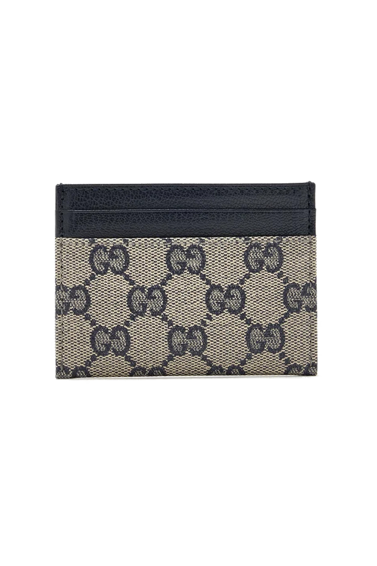 ארנק כרטיסים גוצי gucci בז’ כחול דגם Essence Classic card case טקסטיל עור gg canvas 4 חריצי כרטיסים