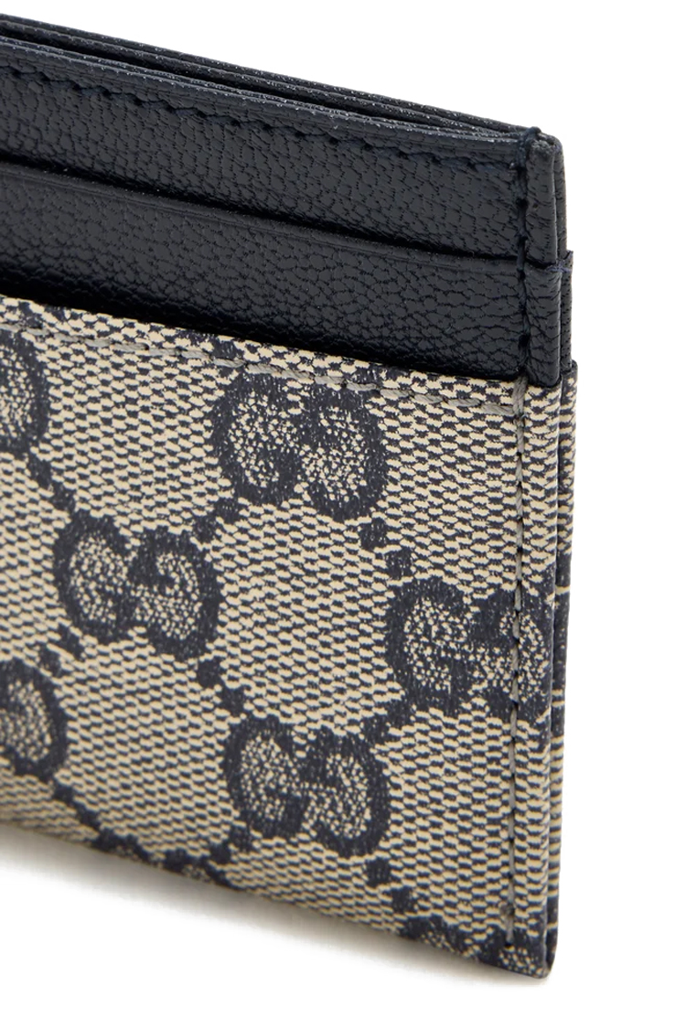 ארנק כרטיסים גוצי gucci בז’ כחול דגם Essence Classic card case טקסטיל עור gg canvas 4 חריצי כרטיסים