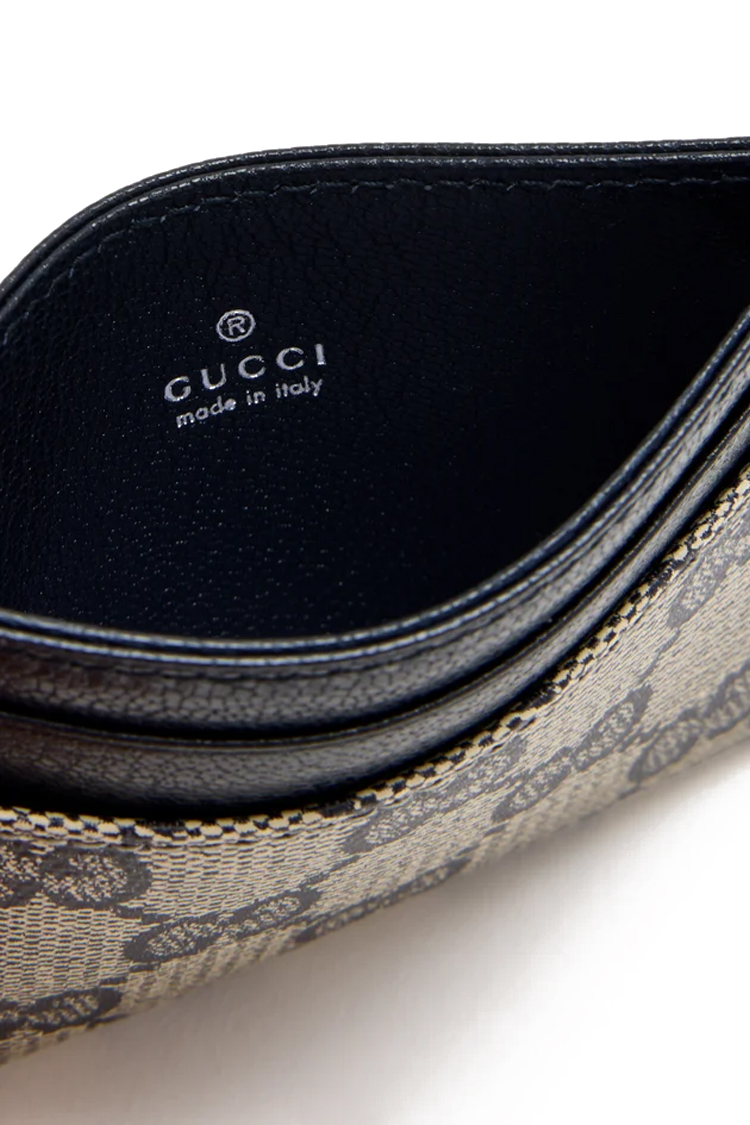 ארנק כרטיסים גוצי gucci בז' כחול דגם Essence Classic card case טקסטיל עור gg canvas 4 חריצי כרטיסים