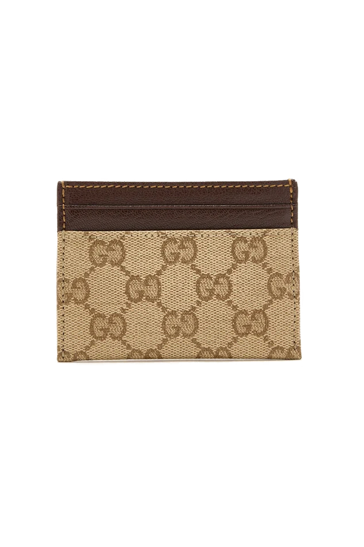 ארנק כרטיסים גוצי gucci בז’ חום דגם Essence Classic card case טקסטיל עור gg canvas 4 חריצי כרטיסים