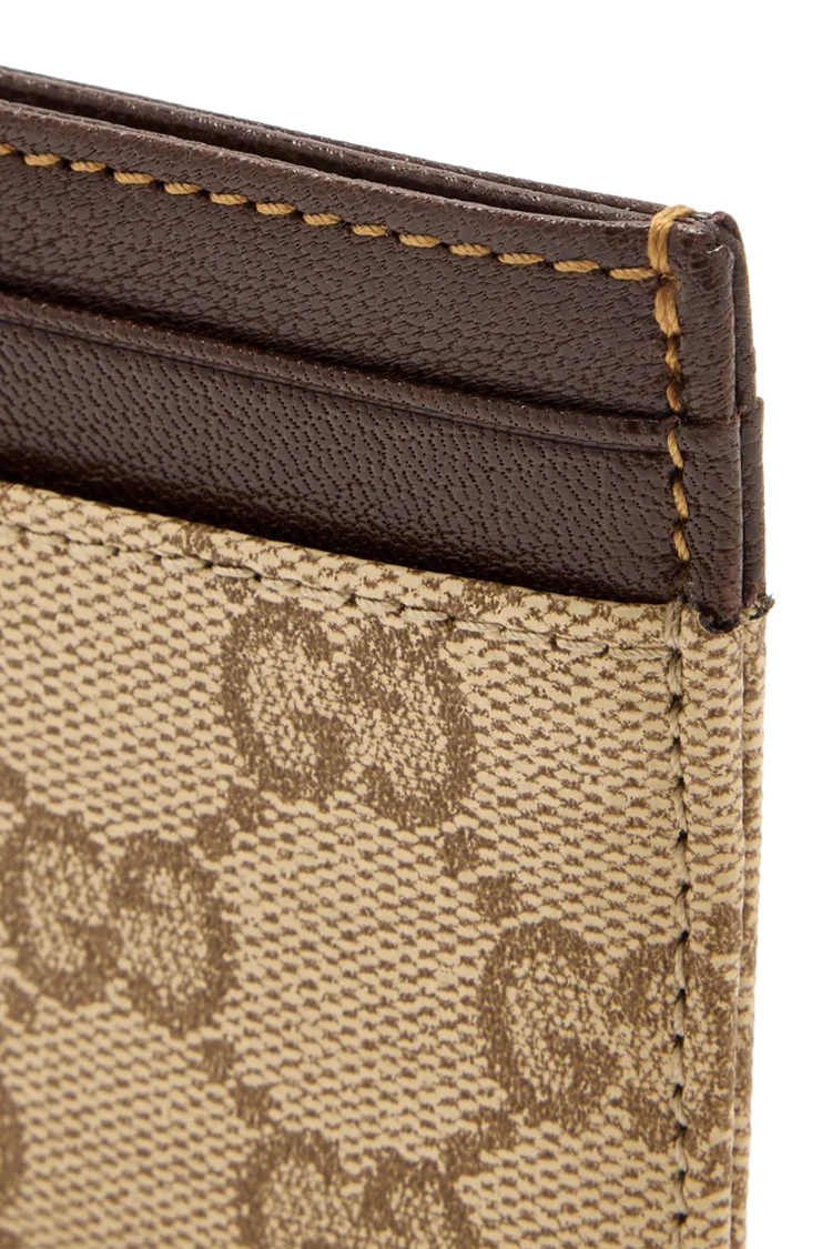 ארנק כרטיסים גוצי gucci בז’ חום דגם Essence Classic card case טקסטיל עור gg canvas 4 חריצי כרטיסים
