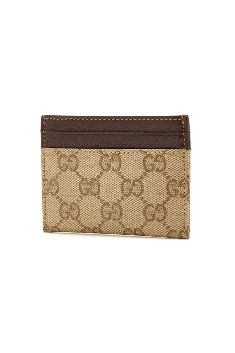 ארנק כרטיסים גוצי gucci בז' חום דגם Essence Classic card case טקסטיל עור gg canvas 4 חריצי כרטיסים