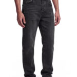 מכנס ג’ינס איינקר AINKER שחור דגם Brunel Black 1154 גזרה טייפרוד קרעים מינימליסטיים פאץ עור