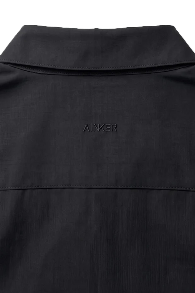 חולצה מכופתרת איינקר ainker שחור דגם Wool Blend 1081 תשלובת צמר רקמה חזה שכמות קלאסי פיט