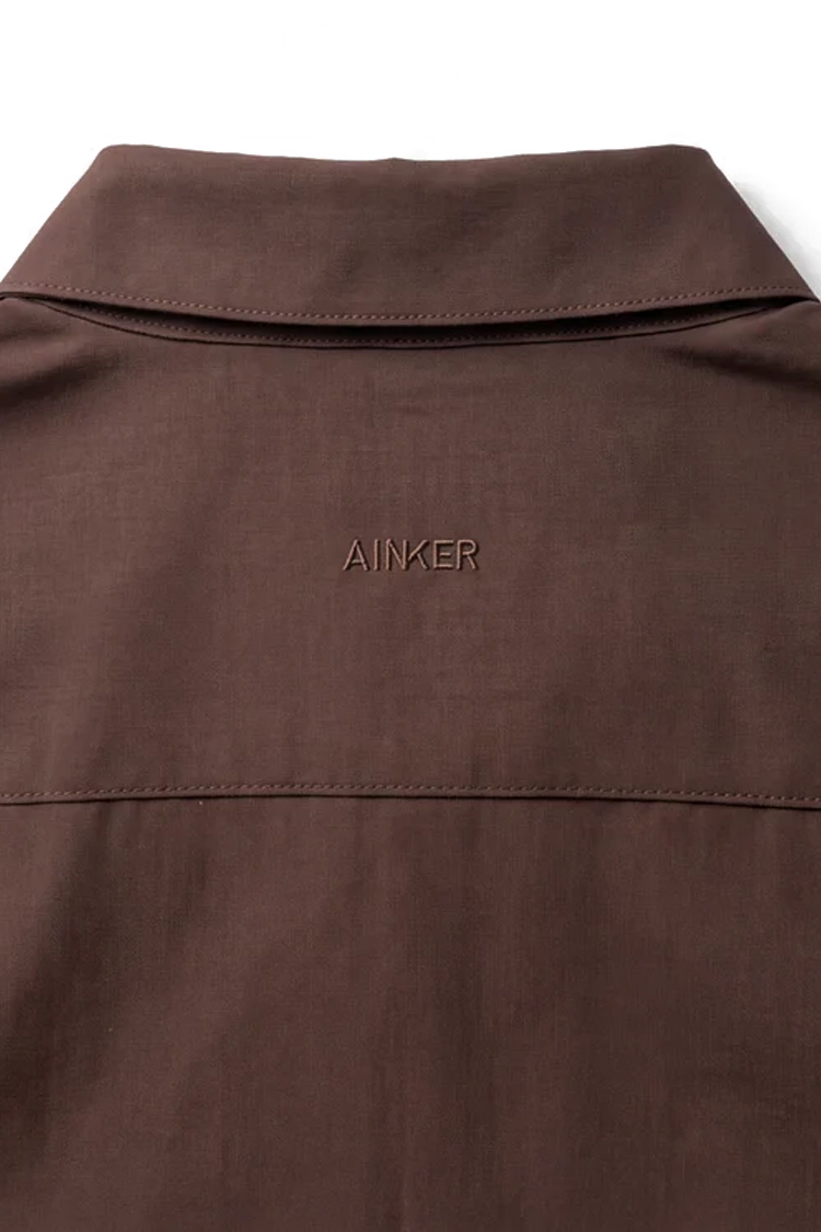 חולצה מכופתרת איינקר ainker חום דגם Wool Blend 1081 תשלובת צמר רקמה חזה שכמות קלאסי פיט