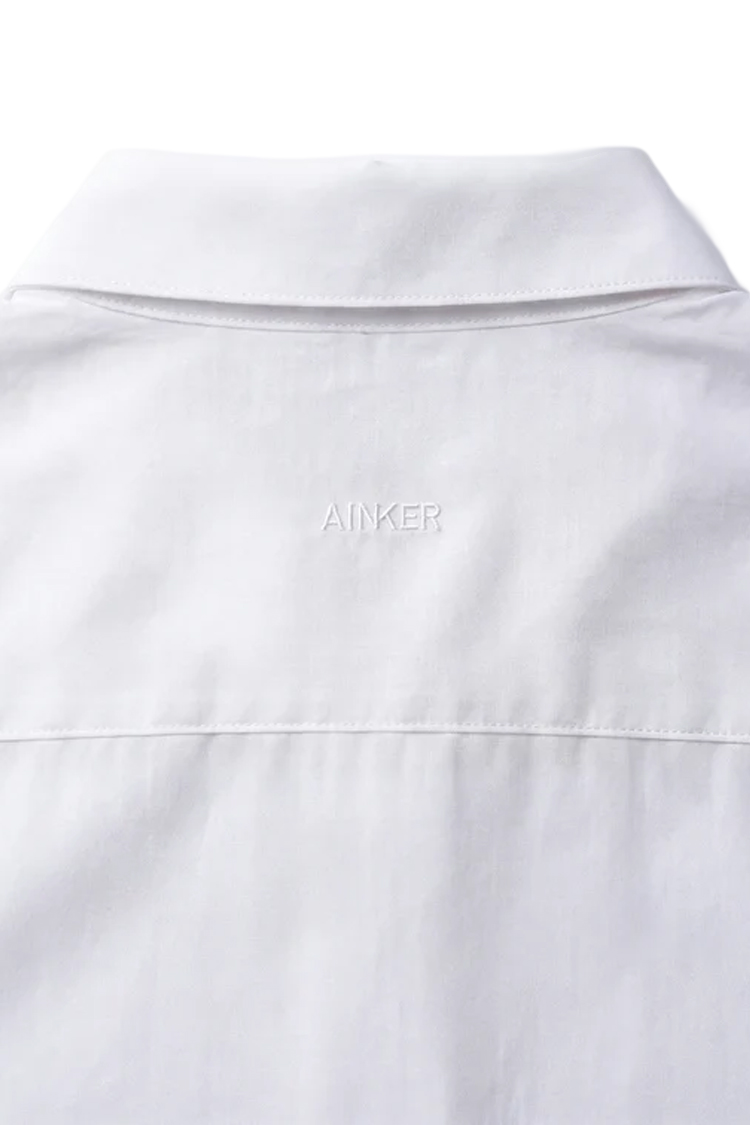 חולצה מכופתרת איינקר ainker לבן דגם Wool Blend 1081 תשלובת צמר רקמה חזה שכמות קלאסי פיט