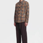 חולצת פלנל איינקר AINKER חרדל משבצות דגם Flannel 1107 Plaid Overshirt אובר סייז כותנה מוברשת גימור משופשף