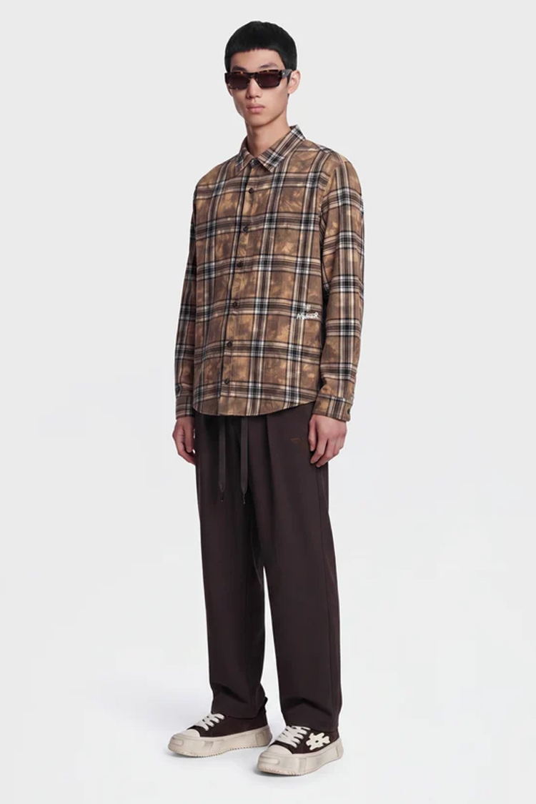 חולצת פלנל איינקר AINKER חרדל משבצות דגם Flannel 1107 Plaid Overshirt אובר סייז כותנה מוברשת גימור משופשף