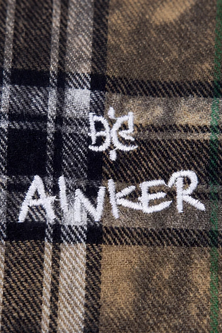 חולצת פלנל איינקר AINKER חרדל משבצות דגם Flannel 1107 Plaid Overshirt אובר סייז כותנה מוברשת גימור משופשף