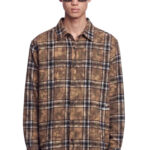 חולצת פלנל איינקר AINKER חרדל משבצות דגם Flannel 1107 Plaid Overshirt אובר סייז כותנה מוברשת גימור משופשף