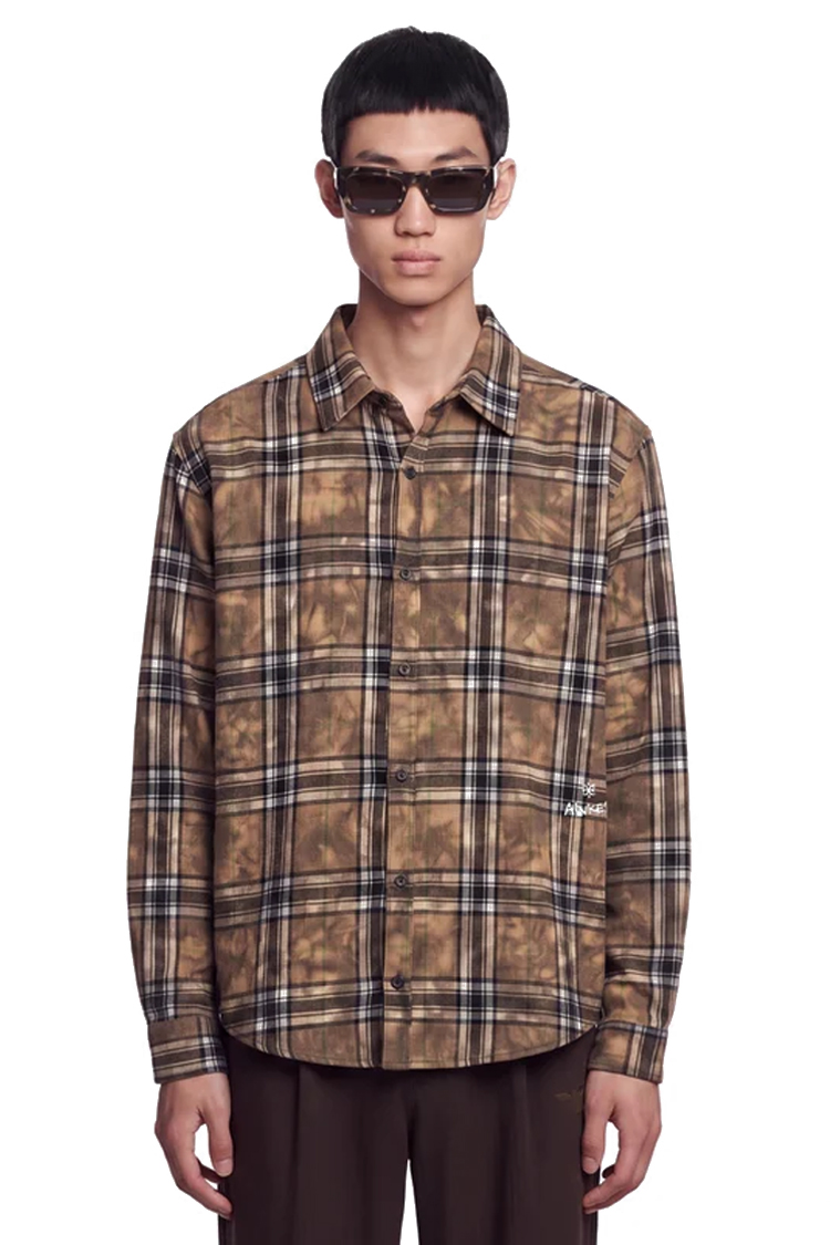 חולצת פלנל איינקר AINKER חרדל משבצות דגם Flannel 1107 Plaid Overshirt אובר סייז כותנה מוברשת גימור משופשף